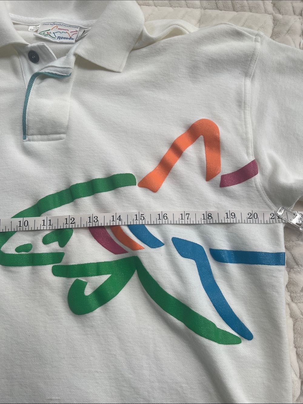 Reebok Vintage 90s Greg Norman White Polo Shirt Medium Wrap-Around Shark - Picture 6 of 8